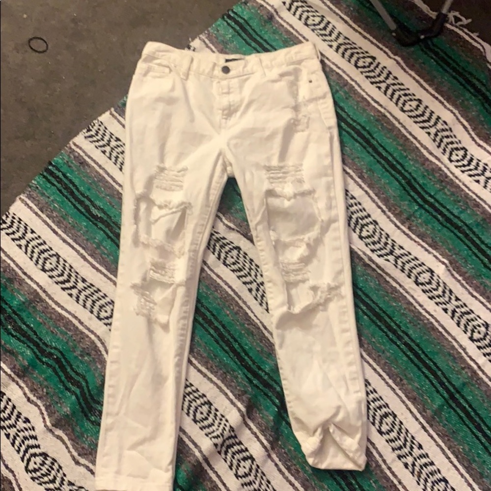 High Waisted White Rip Jeans